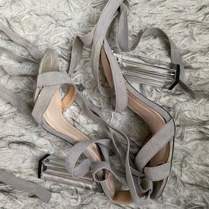 Public Desire grey wrap tie sandals with perspex heel